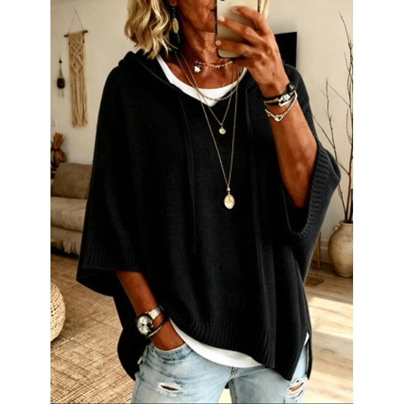 Blue Relaxed Hooded Sweater