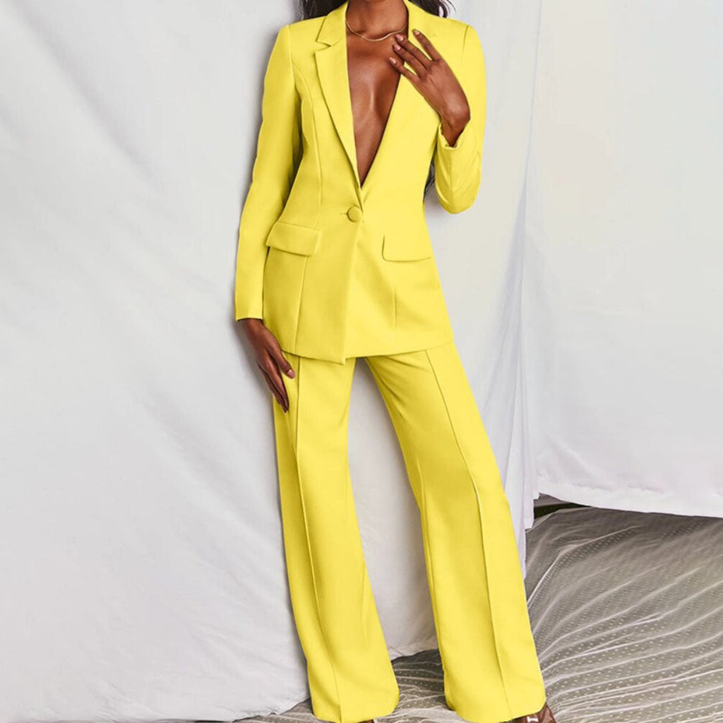 Yellow Button-Front Blazer Co-ord Set, front view