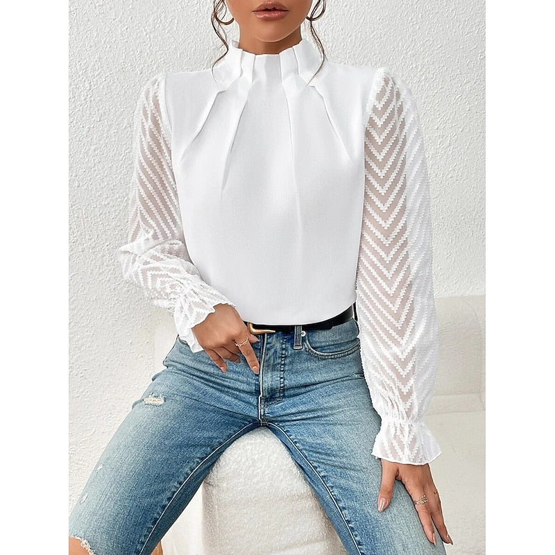 Black High-Neck Pleated Blouse