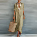 Women's Linen Maxi Shirt Dress Button Down Short Sleeve Relaxed