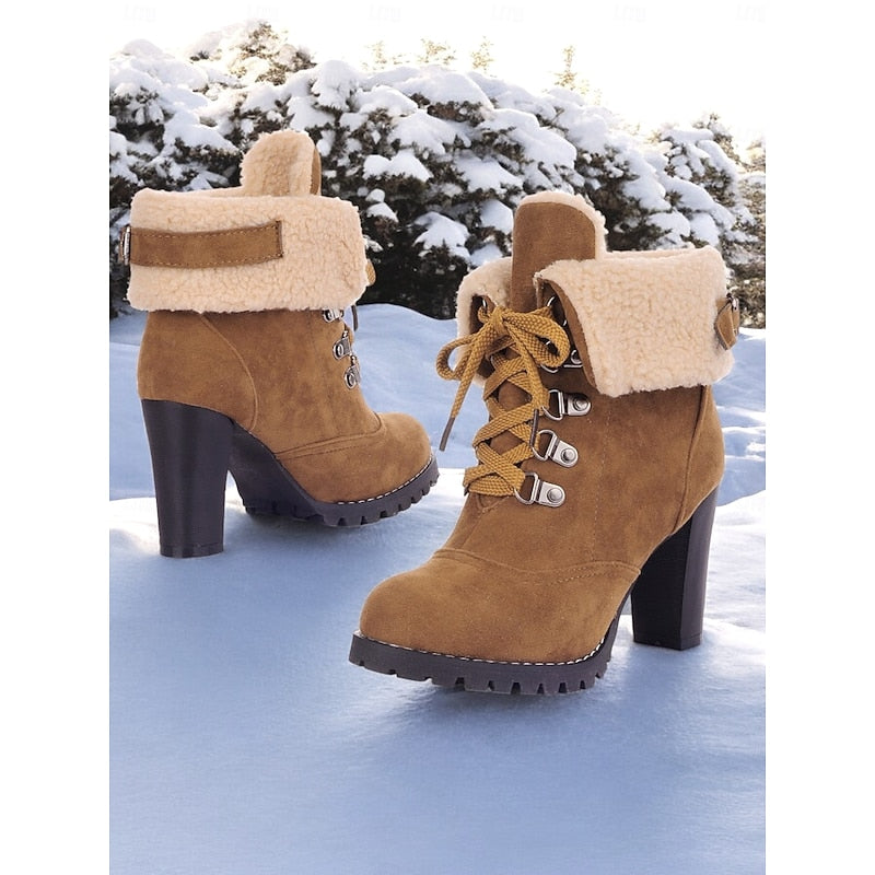 Dark Brown fur-trimmed lace-up winter Boots