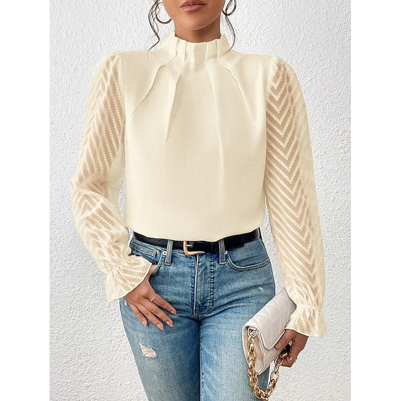 Black High-Neck Pleated Blouse