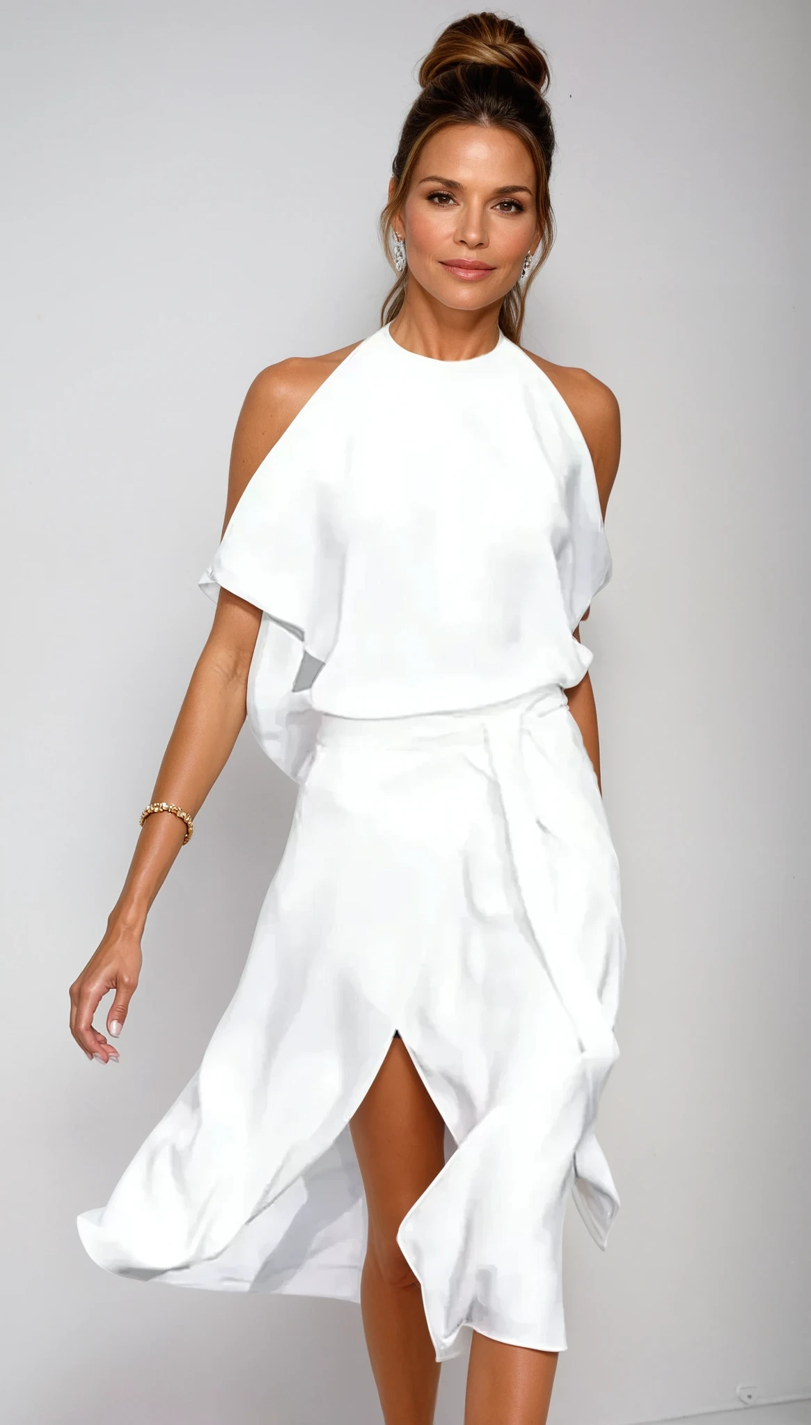 Donna | Women's Flowy A-Line Halter Dress with Slit