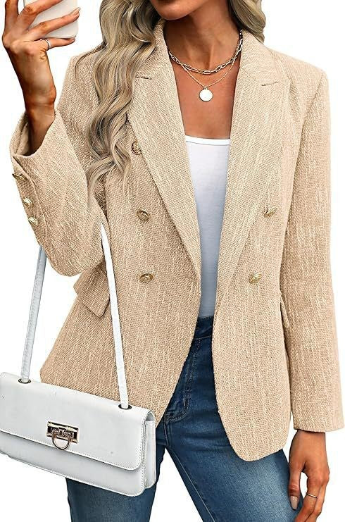 Khaki Double-Breasted Tailored Blazer