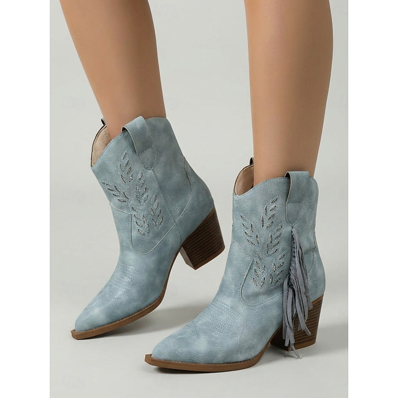 Purple Tasseled Western Ankle Boots