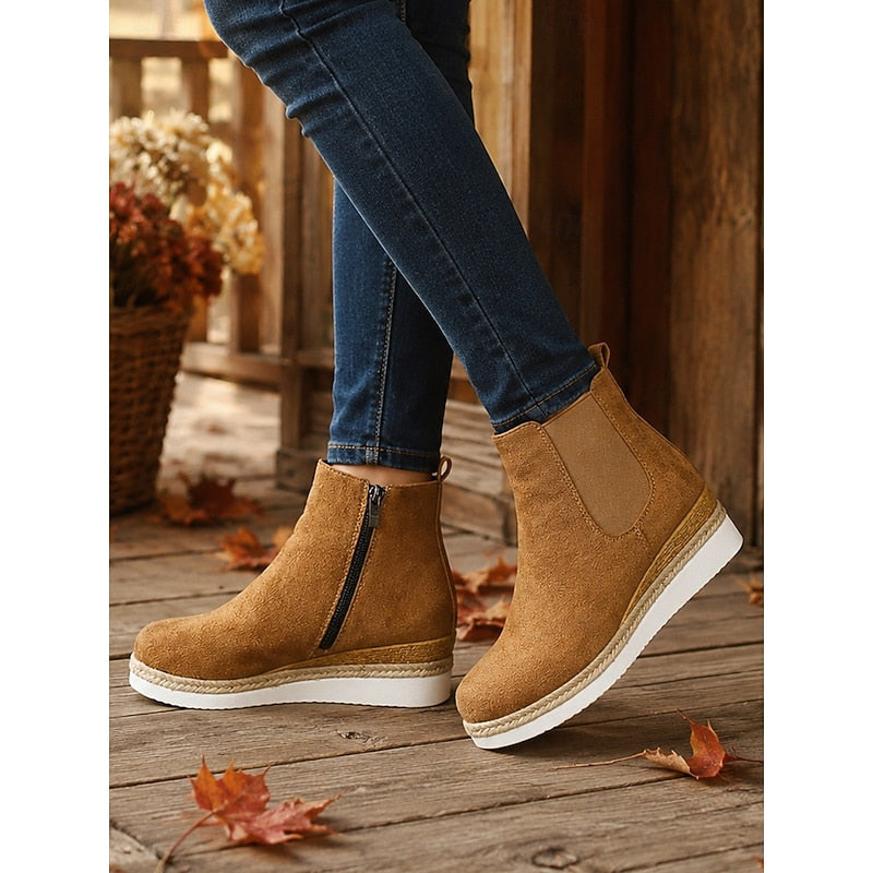 Brown wedge ankle Boots, front view