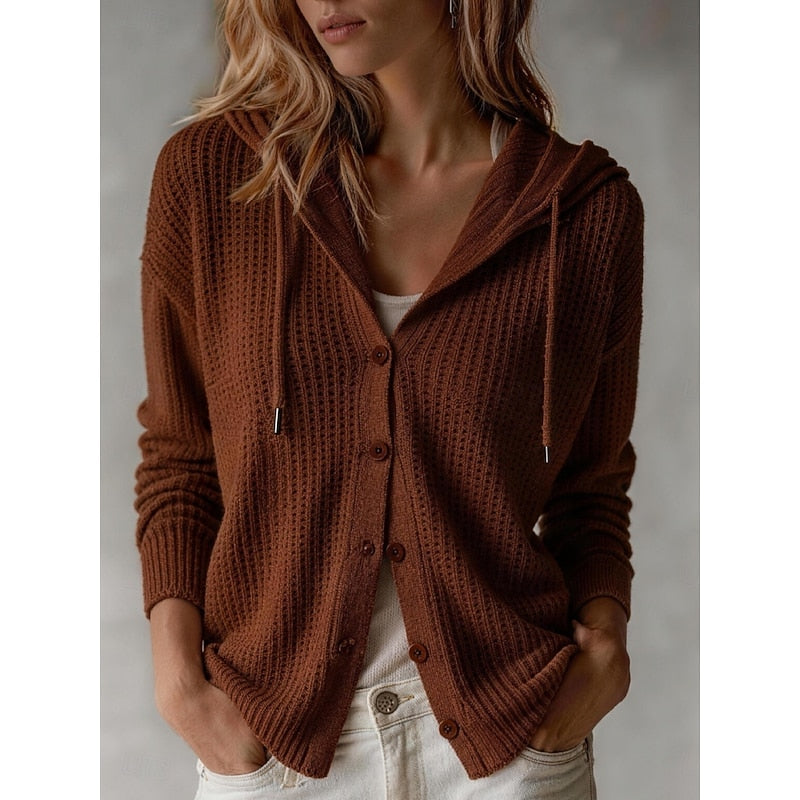 Maroon Hooded Knit Cardigan, front view
