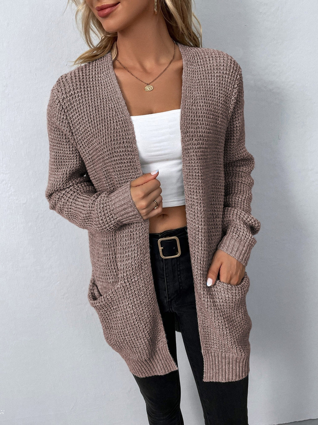 Grey relaxed fit open front cardigan