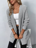 Grey relaxed fit open front cardigan, front view