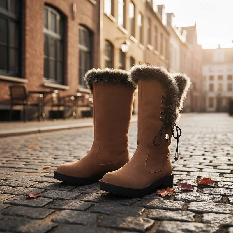 Dark Brown fur-trimmed knee-high winter Boots