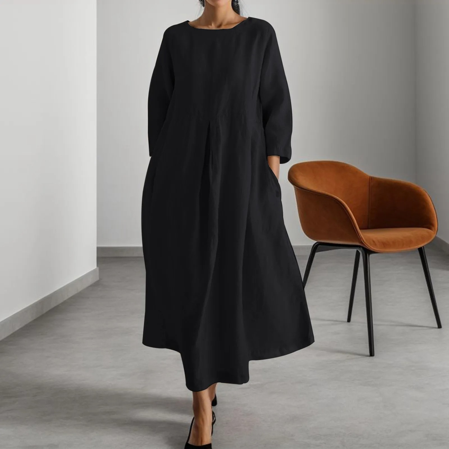 White Oversized Flowing Maxi Dress, front view