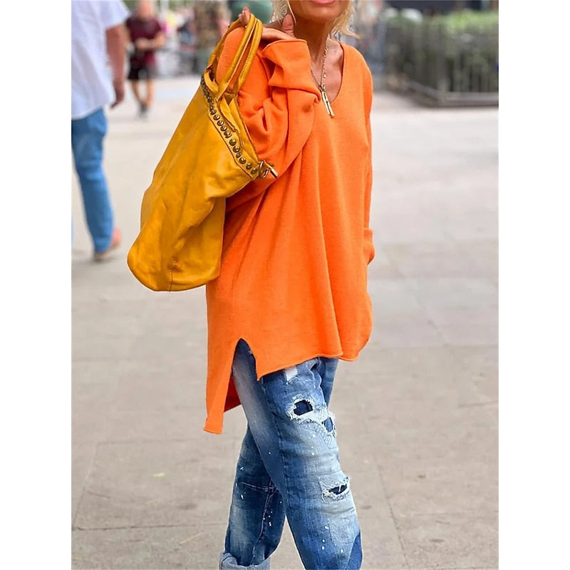 Orange relaxed V-neck pullover