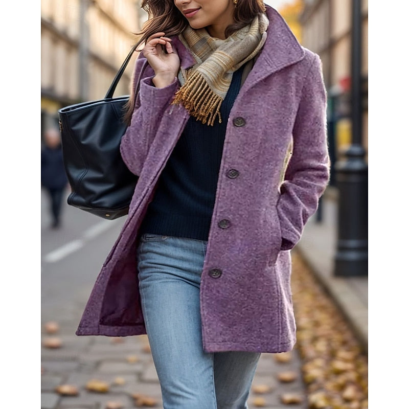 Purple Turndown Collar Coat, front view
