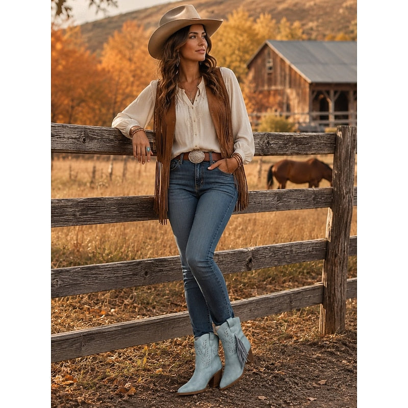 Purple Tasseled Western Ankle Boots