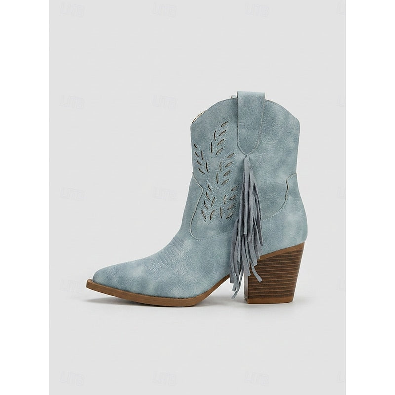 Purple Tasseled Western Ankle Boots