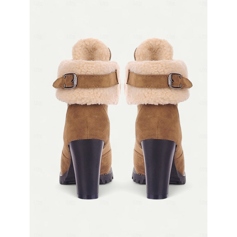 Dark Brown fur-trimmed lace-up winter Boots