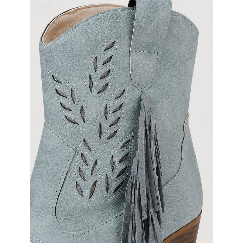 Pink Tasseled Western Ankle Boots