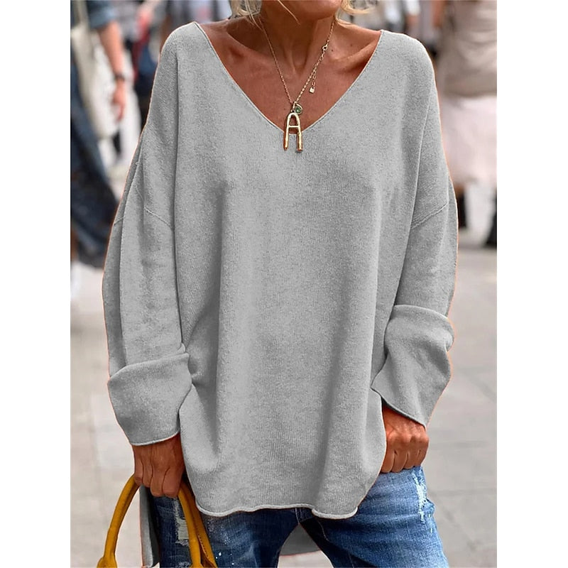 Orange relaxed V-neck pullover