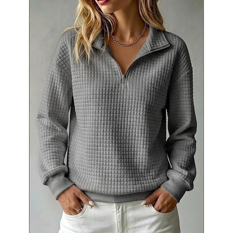 White textured half-zip pullover