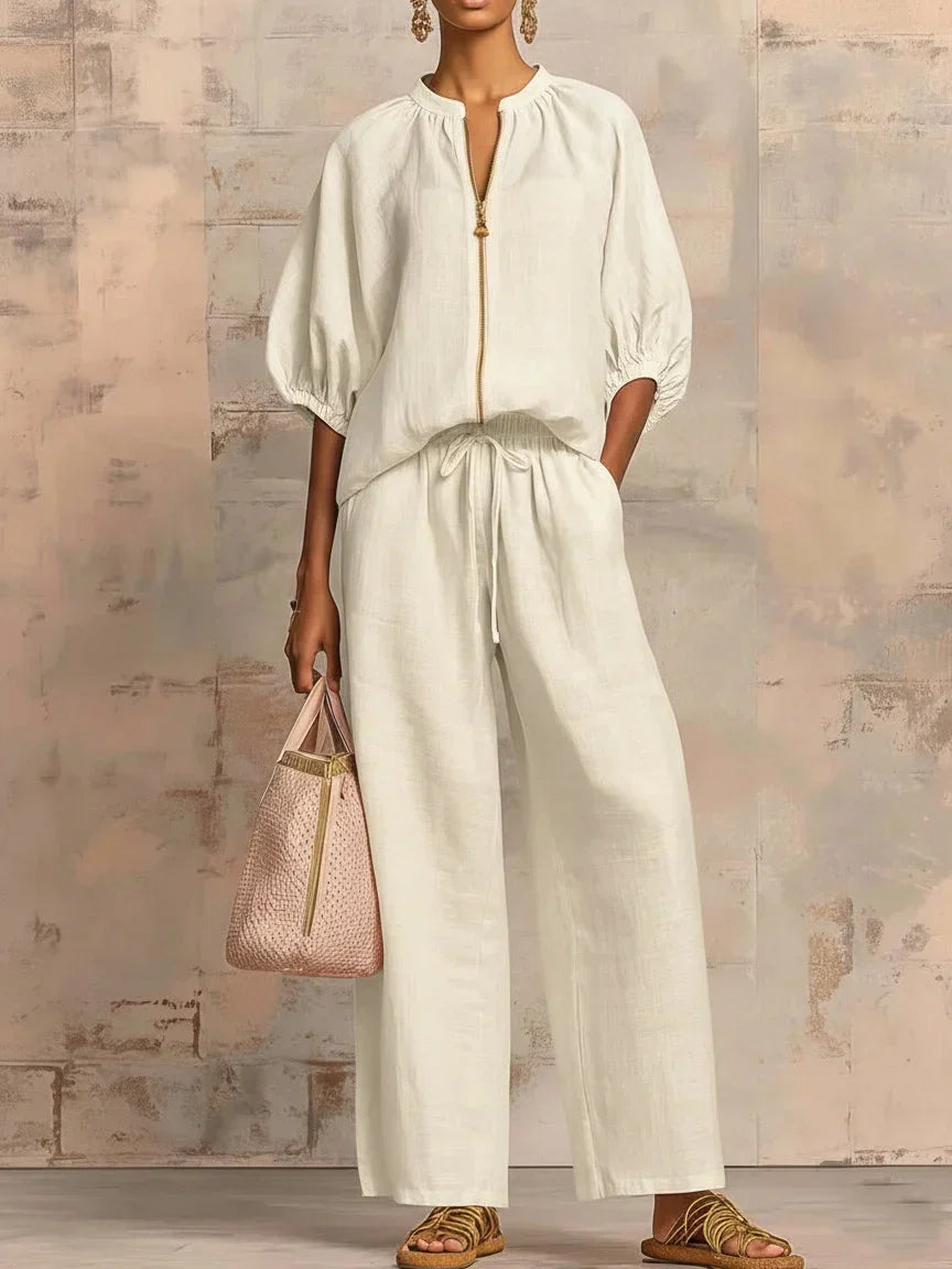 White zip-front two-piece co-ord set