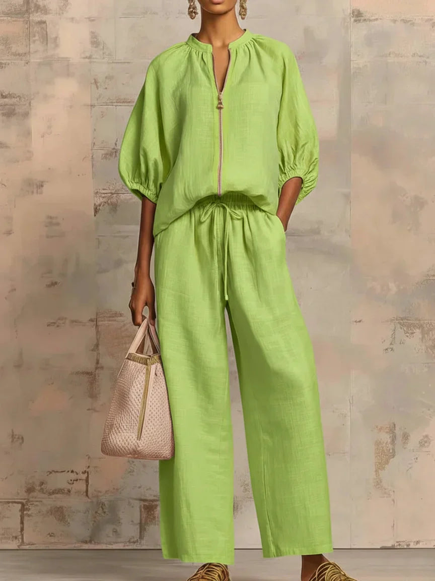 Green zip-front two-piece co-ord set