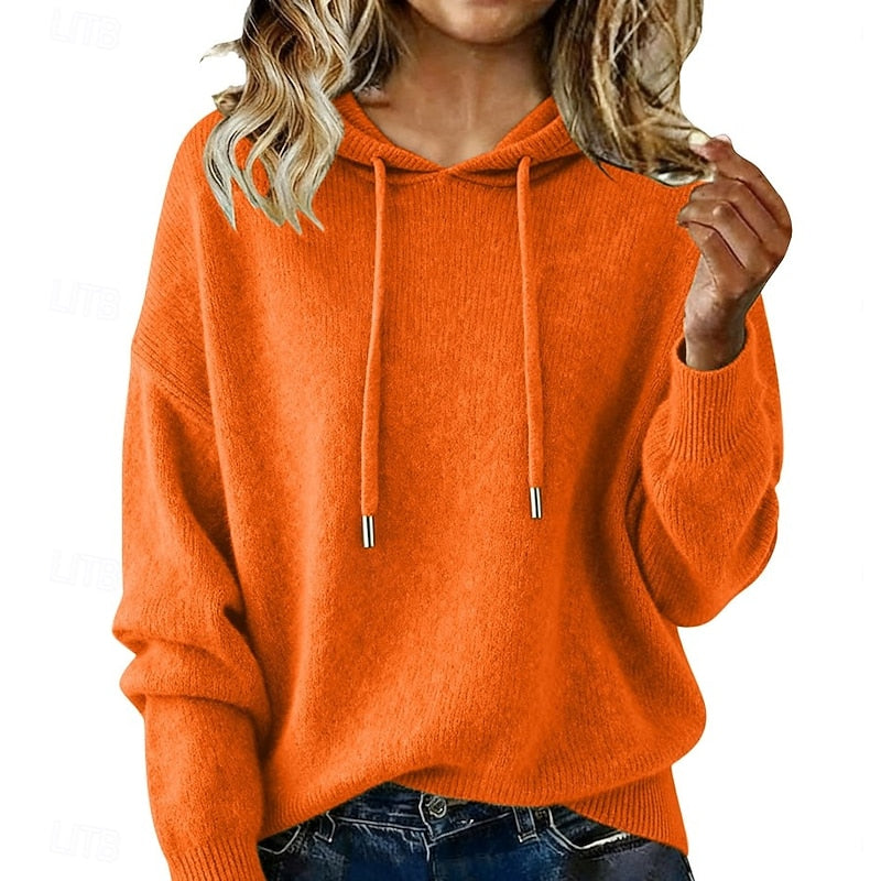 Green relaxed hooded knit sweater