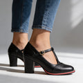 Black T-strap brogue Mary Jane block Heels