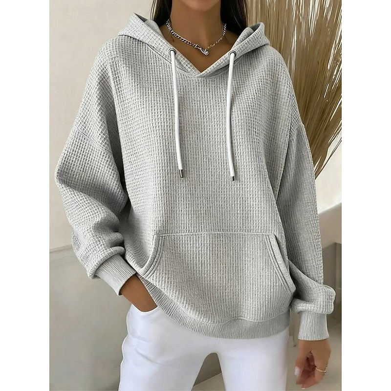 Pink Textured Drawstring Hoodie