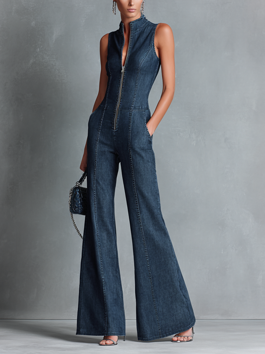 Retro Flared Leg Jumpsuit, front view