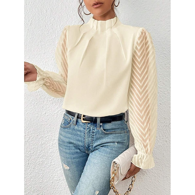 Black High-Neck Pleated Blouse