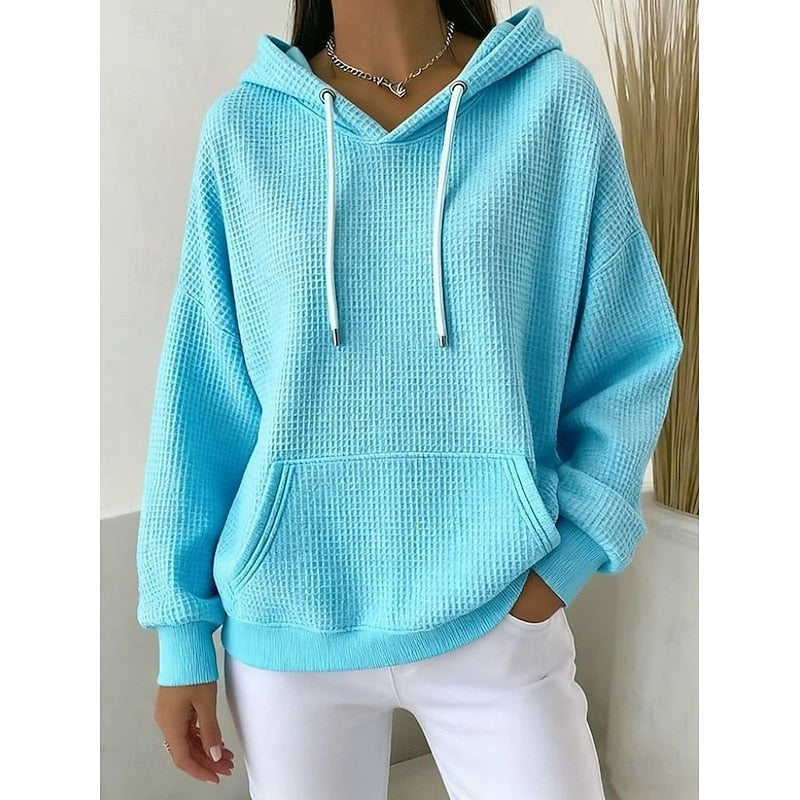 Pink Textured Drawstring Hoodie