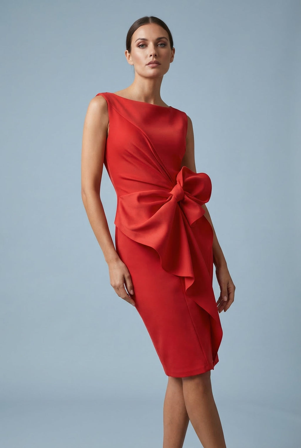 Bow Detail Sleeveless Wedding Guest Cocktail Dress