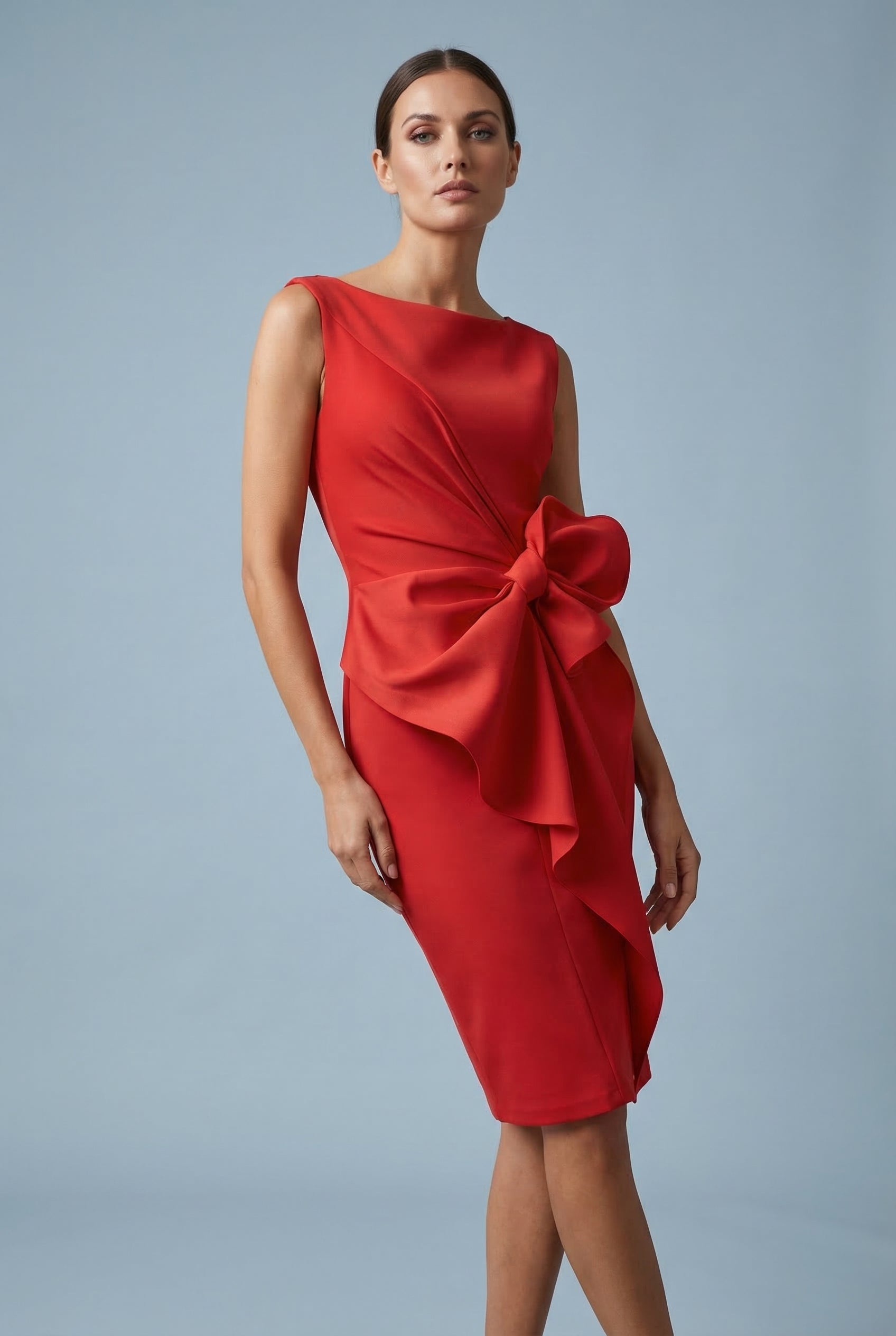 Bow Detail Sleeveless Wedding Guest Cocktail Dress