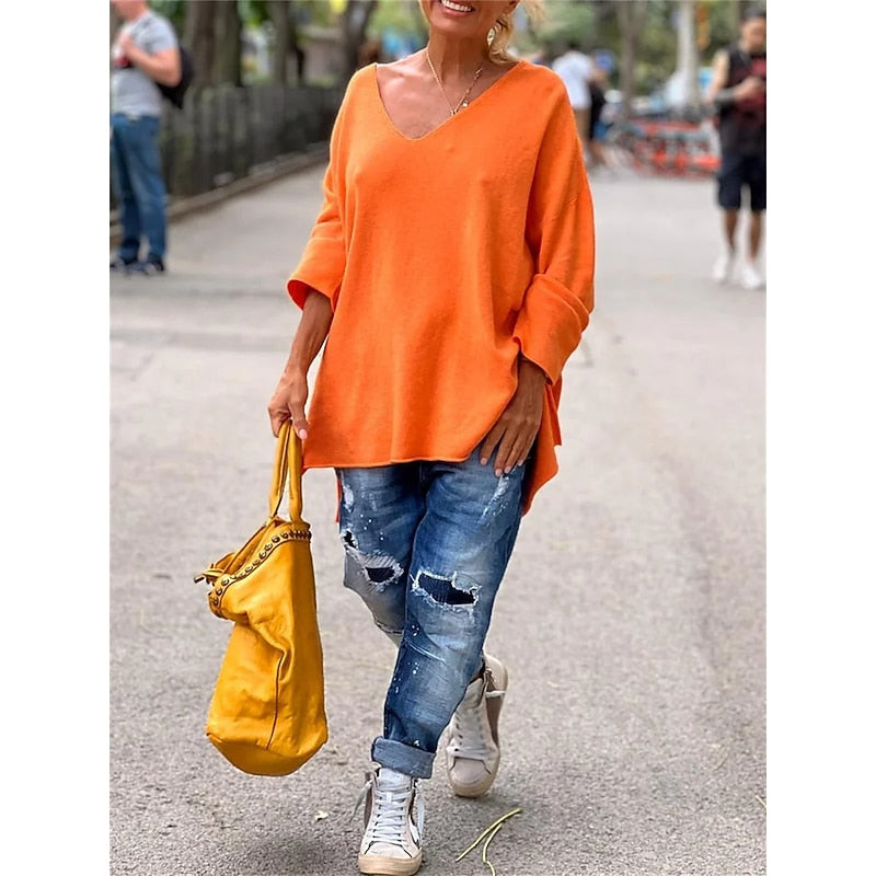 Orange relaxed V-neck pullover