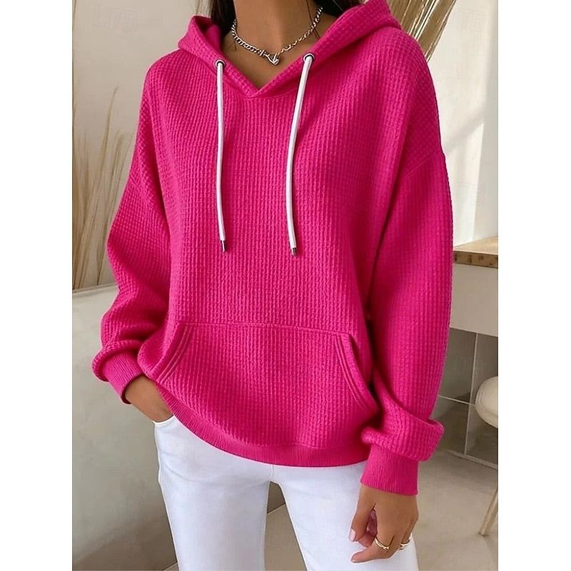 Pink Textured Drawstring Hoodie