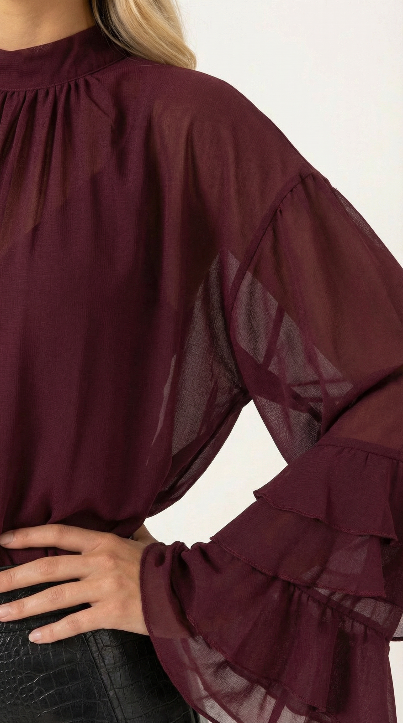 Alma High Mock Sheer Top