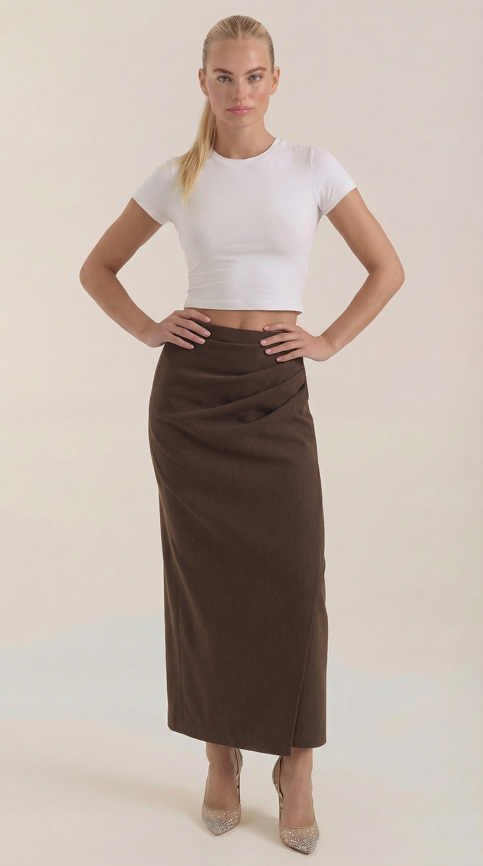 Elsie Ruched Cotton Midi Skirt