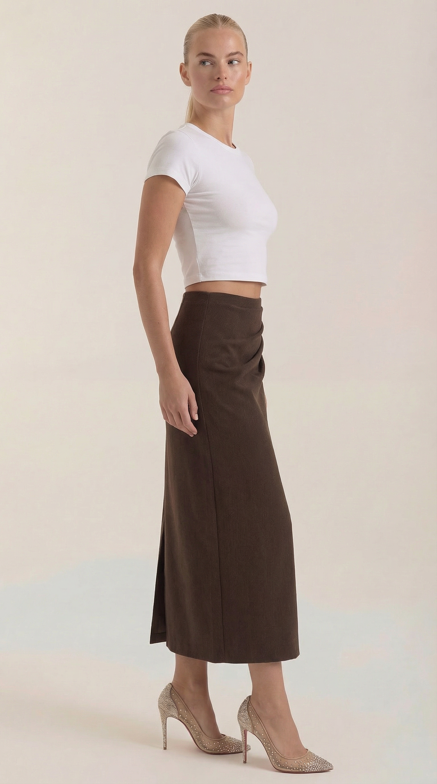 Elsie Ruched Cotton Midi Skirt