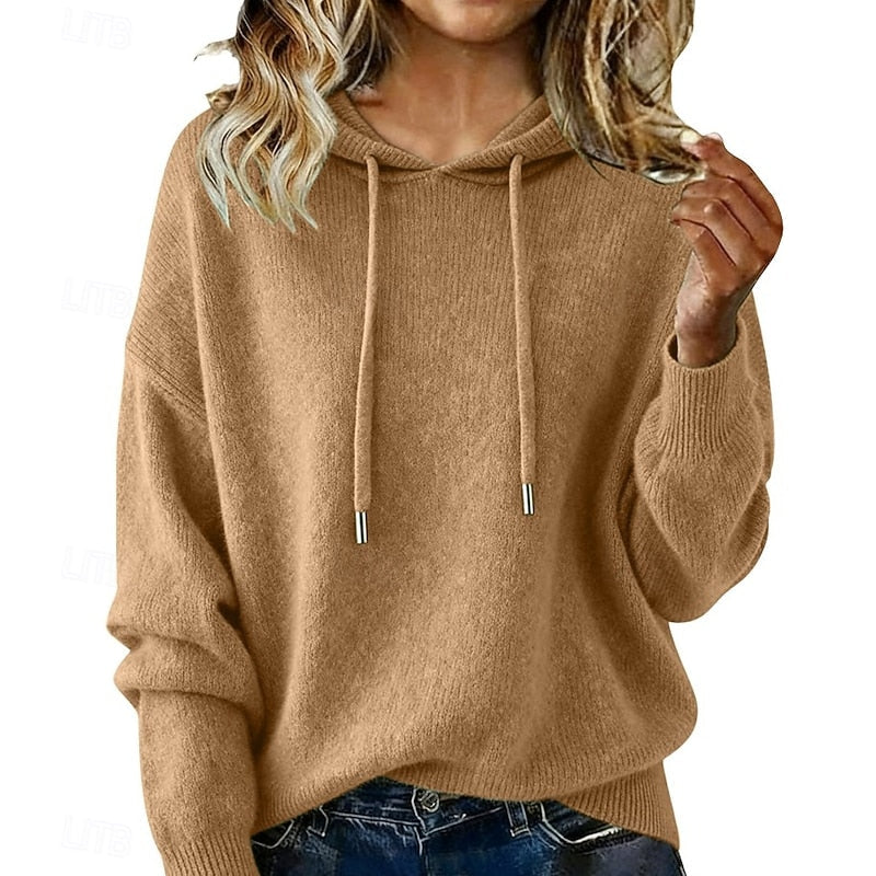 Green relaxed hooded knit sweater