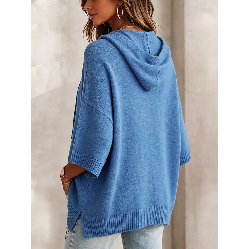 Blue Relaxed Hooded Sweater
