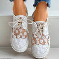 White floral embroidered lace-up Sneakers