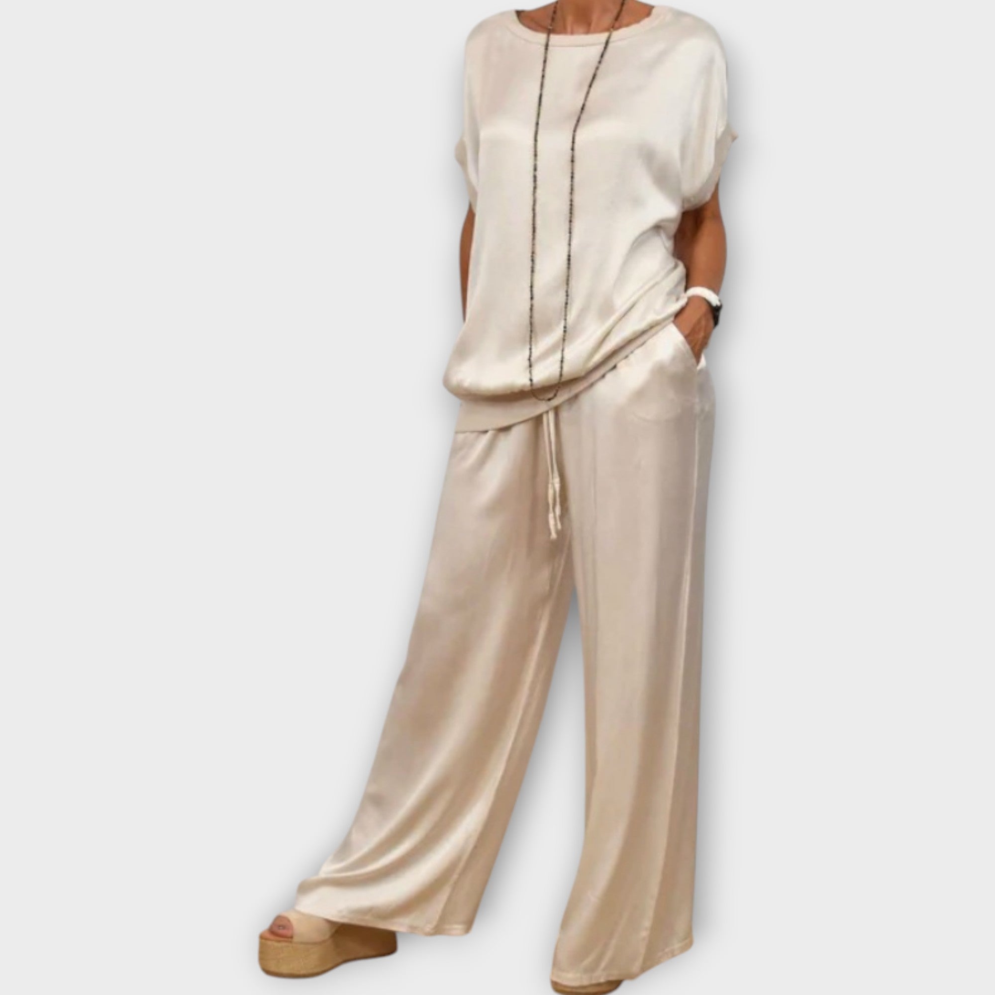 White Satin Co-ord Set, front view