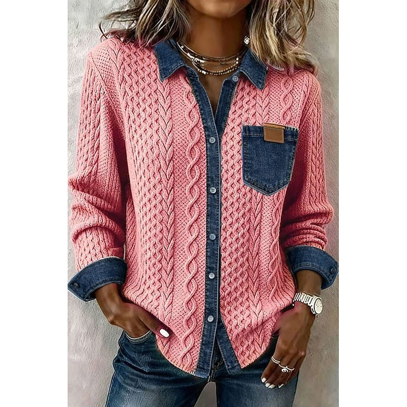 Khaki Textured Contrast Panel Blouse