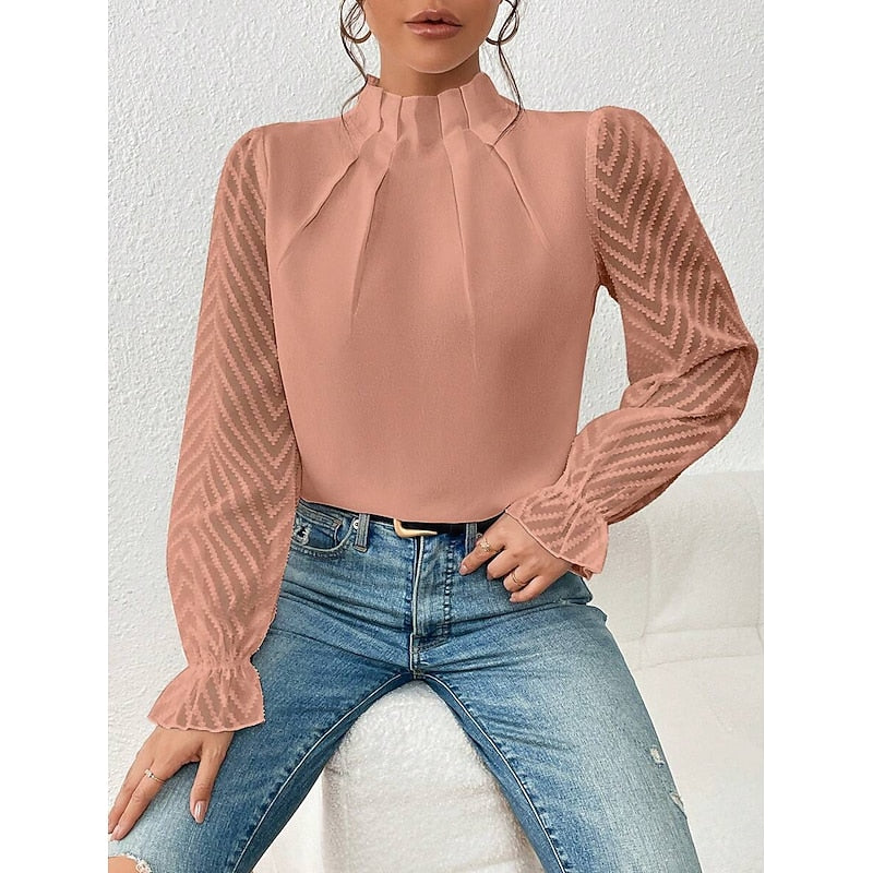 Black High-Neck Pleated Blouse
