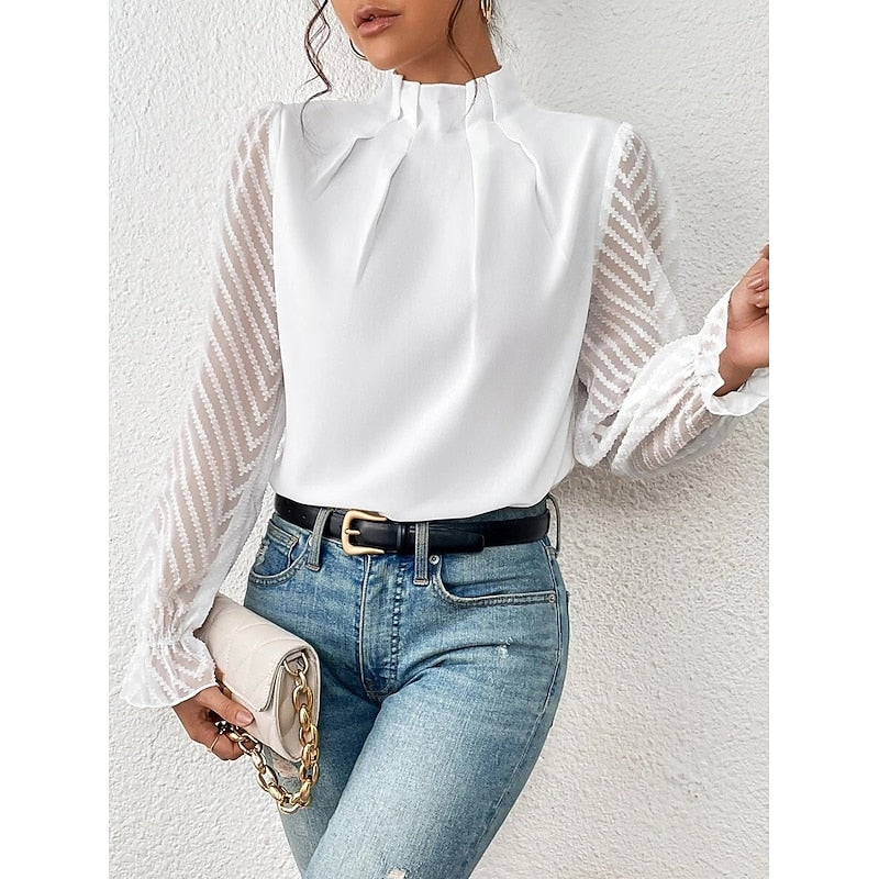 Black High-Neck Pleated Blouse