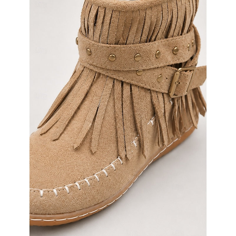 Beige fringe moccasin Boots