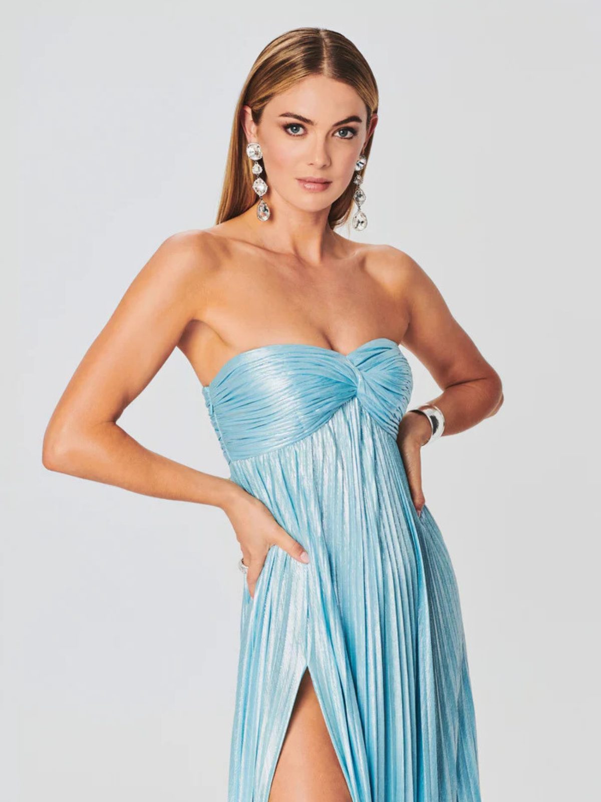 Champagne Strapless Twisted Bodice Maxi Dress