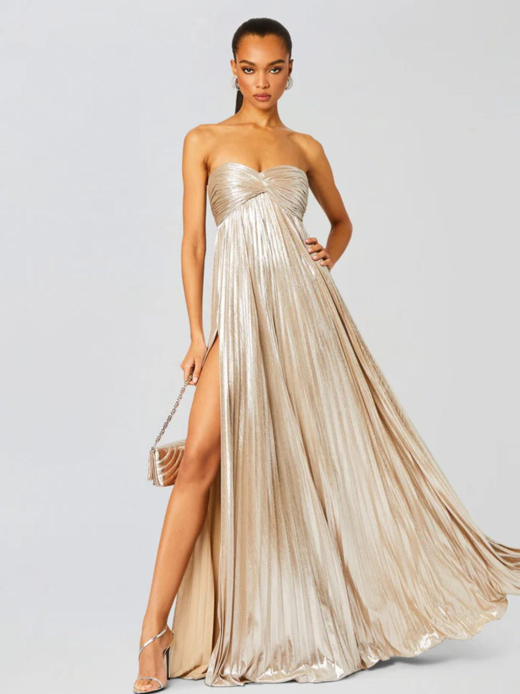 Champagne Strapless Twisted Bodice Maxi Dress
