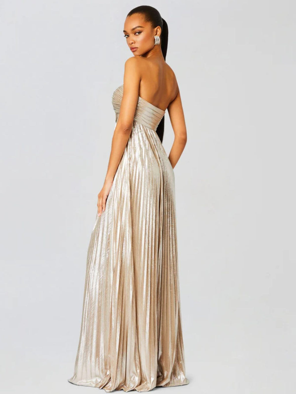 Champagne Strapless Twisted Bodice Maxi Dress
