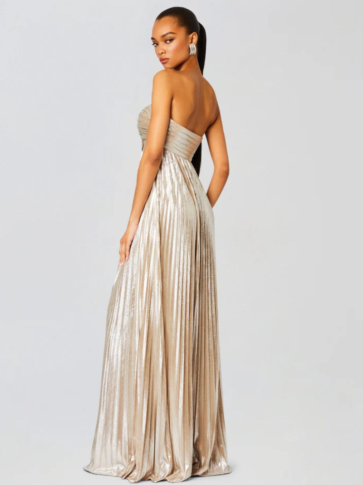 Champagne Strapless Twisted Bodice Maxi Dress